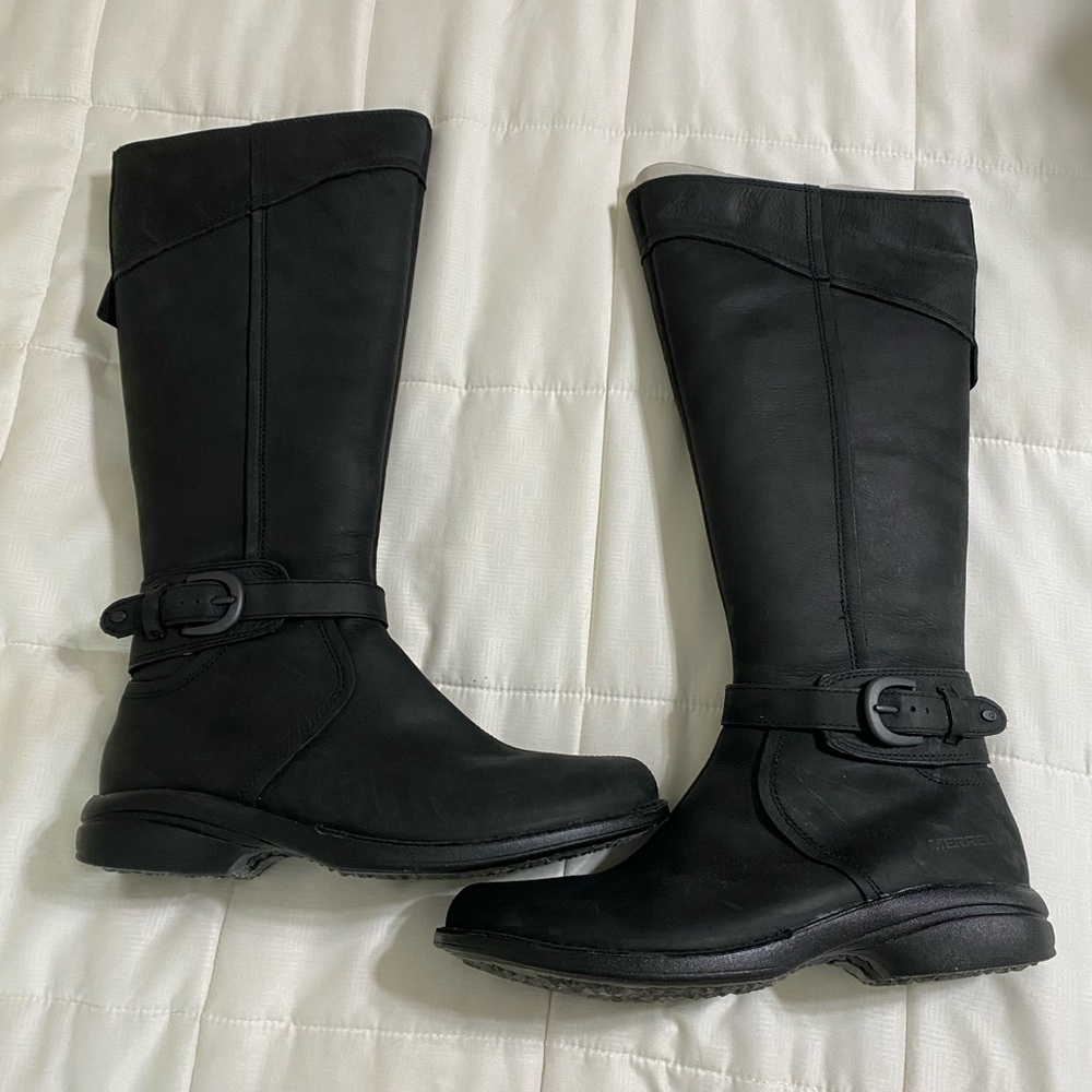 MERRELL Captiva Black Knee-High buckle riding Boots. Size 8 excellent condition